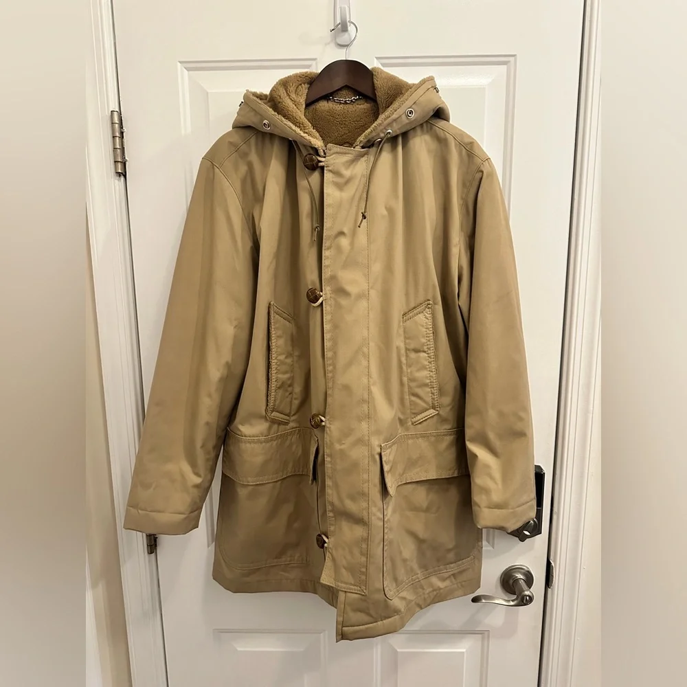 Mighty Mac Coat Jacket Fleece Lined Overcoat with zipped Hood Tan USA Made
